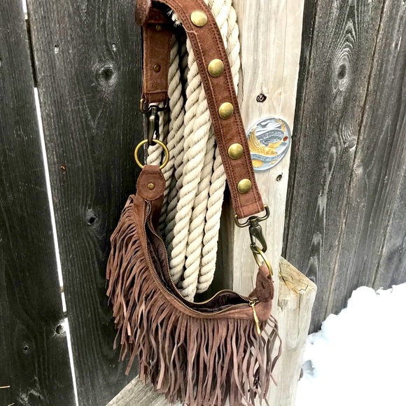 Handbags - Boho distressed real suede fringe hobo bag purse